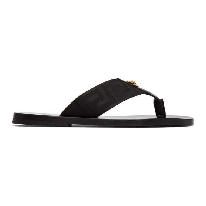 Photo: Versace Black Greek Key Thong Sandals