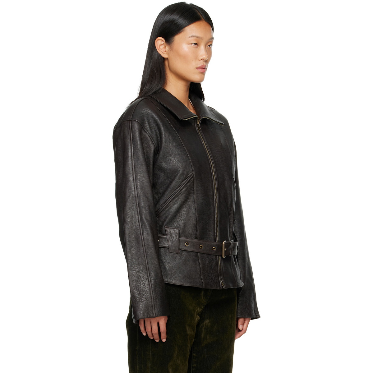 OPEN YY Brown Belted Leather Jacket