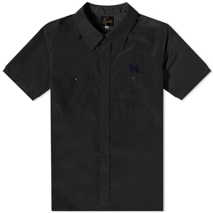 Photo: Needles Men's Short Sleeve Logo Work Shirt in Black