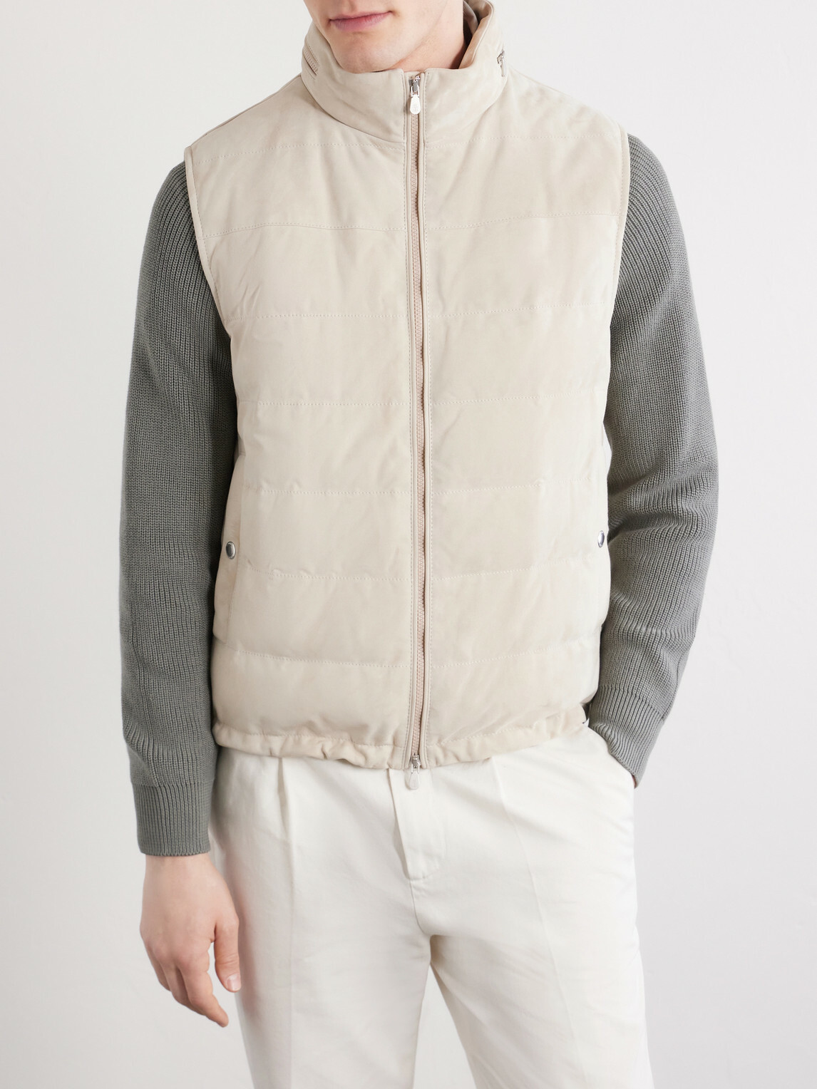 Brunello Cucinelli - Hooded Suede Down Gilet - Neutrals