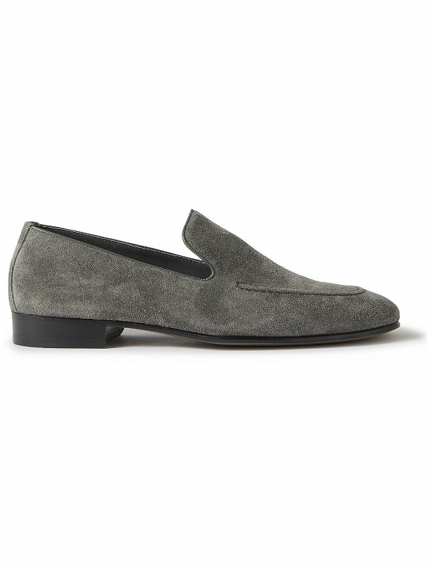 Photo: Manolo Blahnik - Truro Leather-Trimmed Suede Loafers - Gray