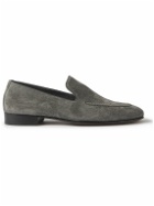 Manolo Blahnik - Truro Leather-Trimmed Suede Loafers - Gray