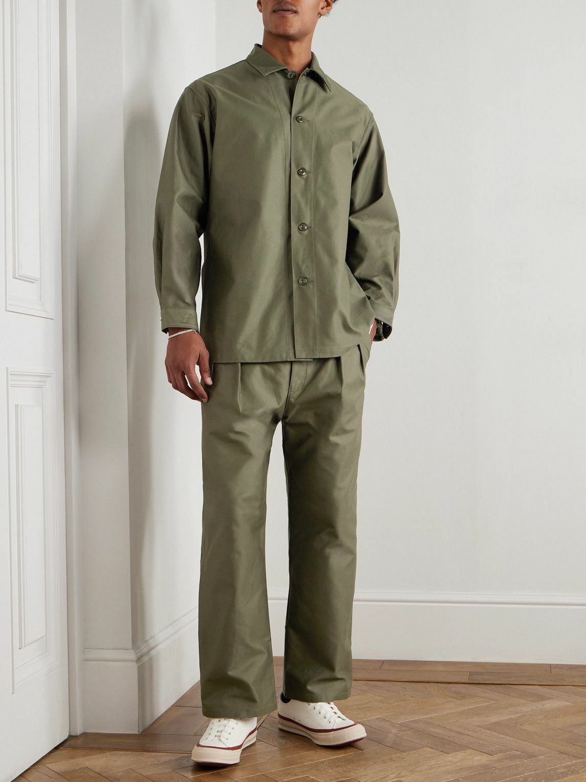 WTAPS - Straight-Leg Pleated Cotton Trousers - Green WTAPS