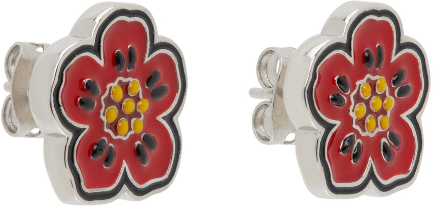 Kenzo Red & Silver Kenzo Paris Kenzo Crest Earrings