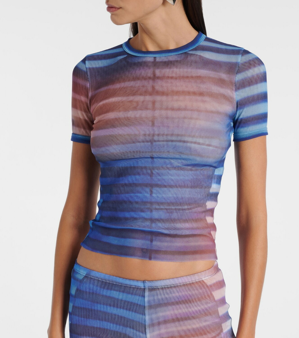 Jean Paul Gaultier Printed striped mesh T-shirt