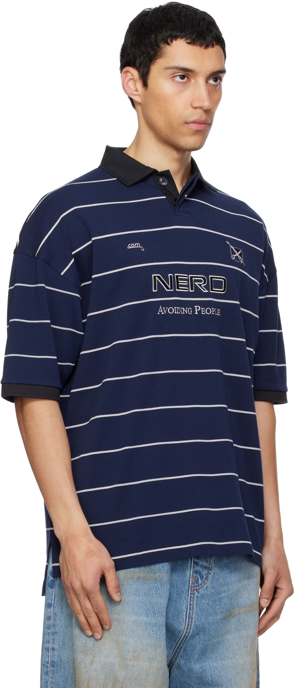 VETEMENTS Navy 'Nerd' Football Polo