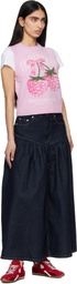 GANNI Navy Stretch Denim Midi Skirt