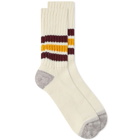 RoToTo Coarse Ribbed Old School Crew Sock in Bordeaux/Yellow