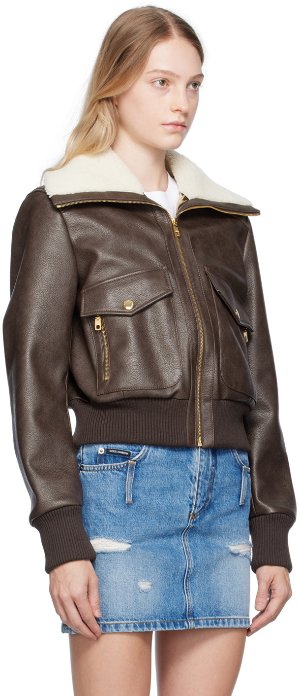 Dolce & Gabbana Brown Faded Faux-Leather Jacket