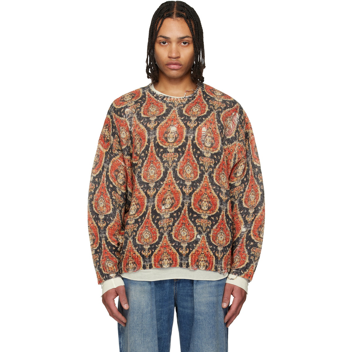 R13 Orange & Black Printed Oversized Sweater