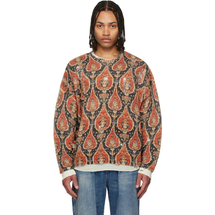 Photo: R13 Orange & Black Printed Oversized Sweater