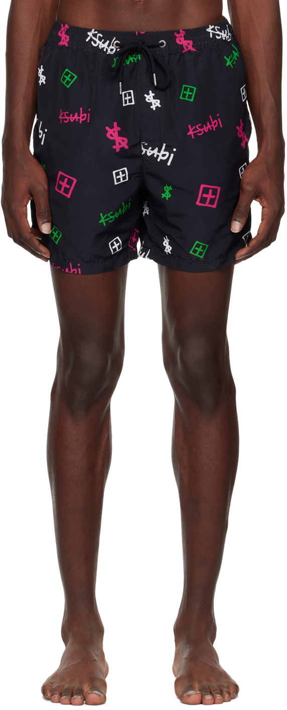 Ksubi Black Kash Box Burner Swim Shorts Ksubi