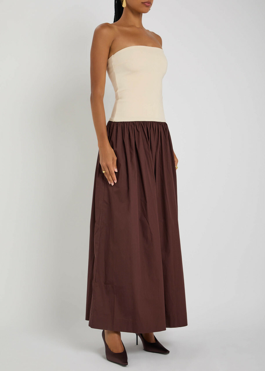 Esse Studios Strapless Cotton and Jersey Midi Dress Cream