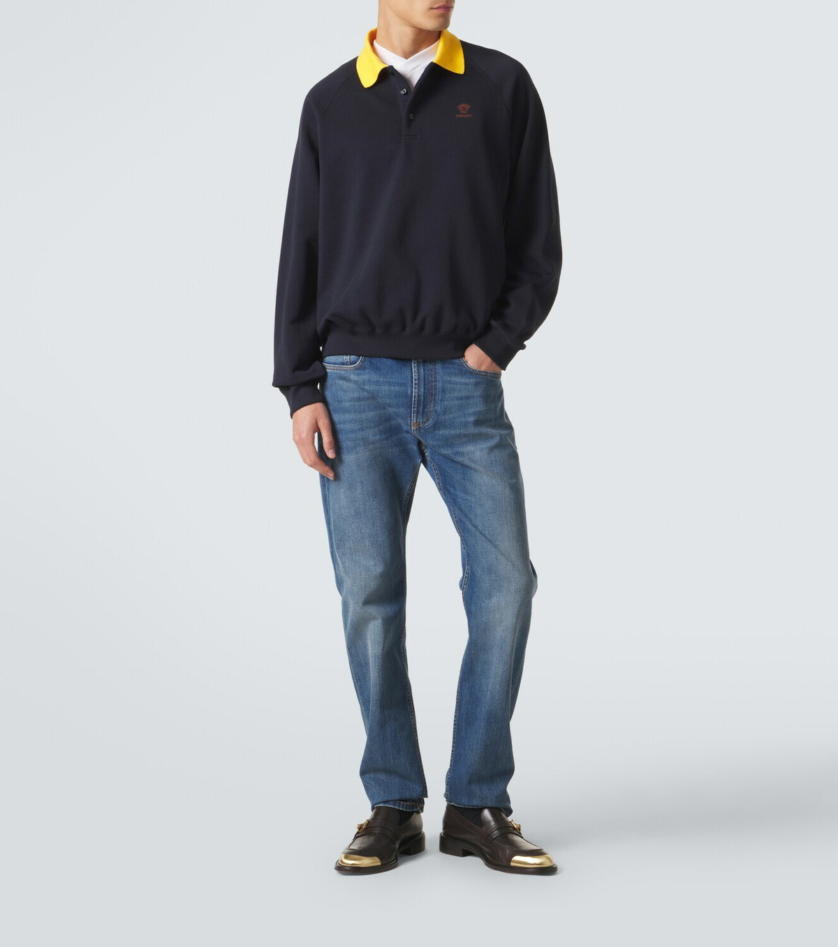 Versace Embroidered cotton jersey polo sweatshirt