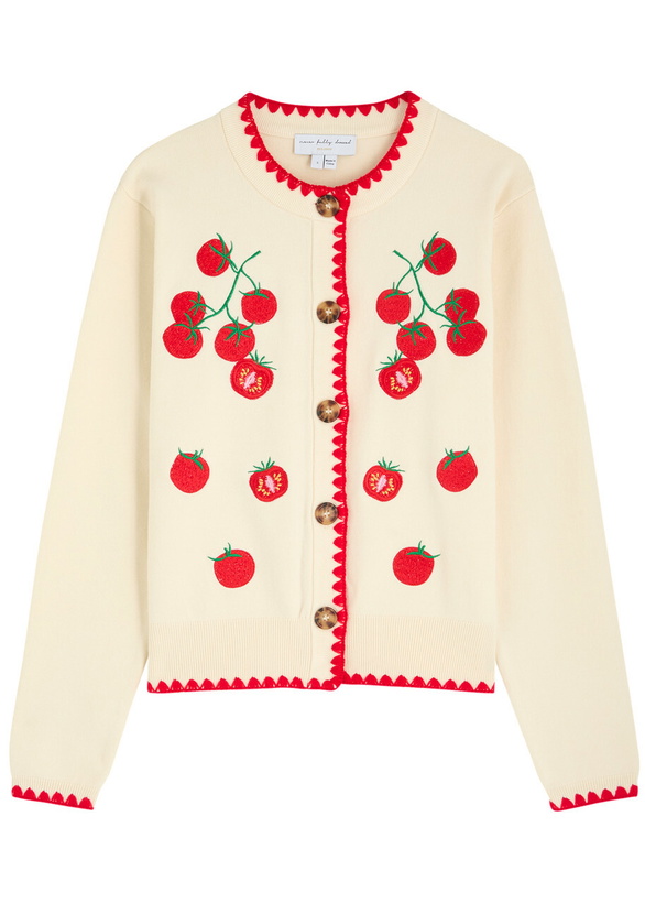 Photo: Never Fully Dressed Tomato Embroidered Knit Cardigan Cream