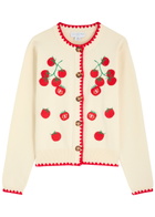 Never Fully Dressed Tomato Embroidered Knit Cardigan Cream