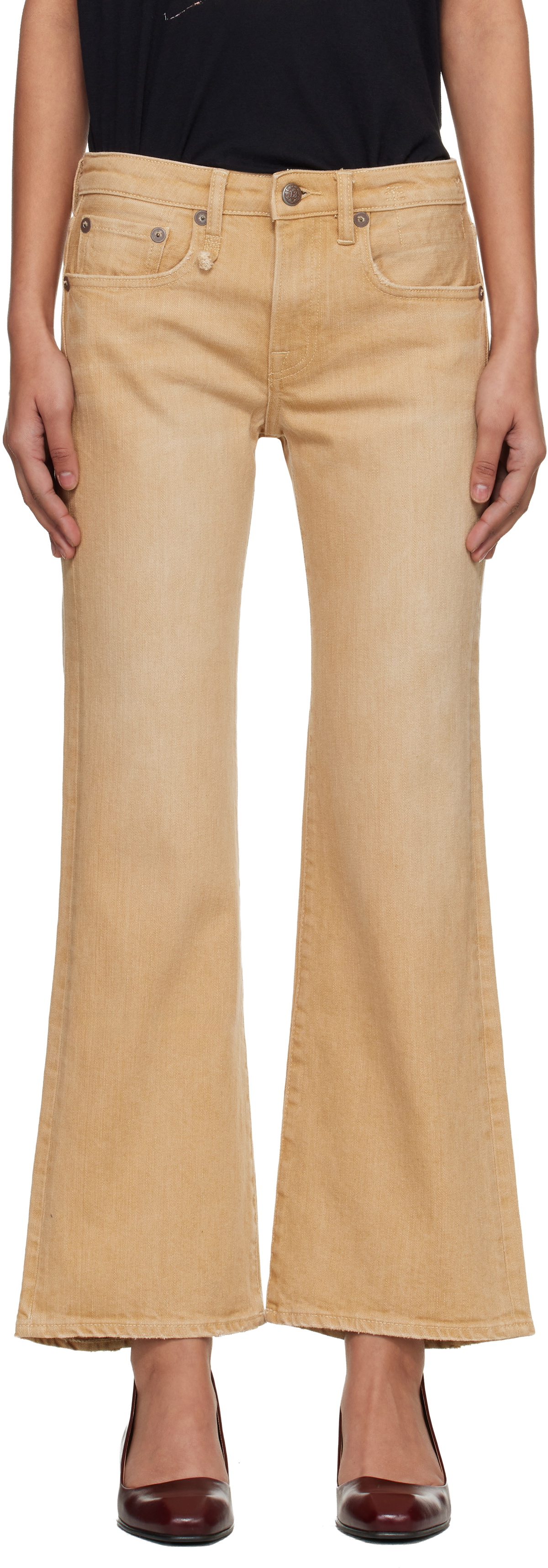 R13 Khaki Joan Cropped Flare Jeans