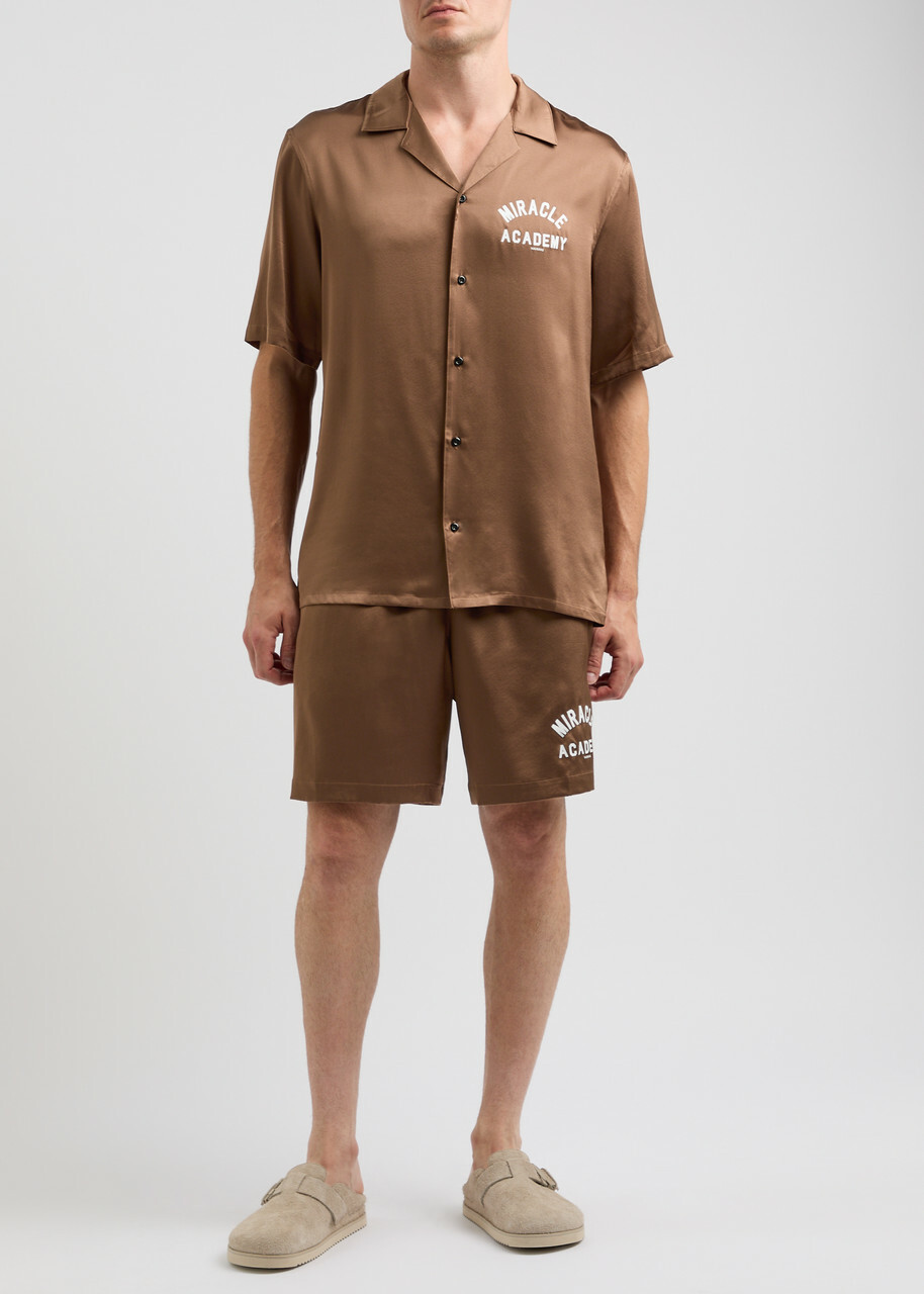 Nahmias Miracle Academy Stretch-silk Satin Shorts Brown