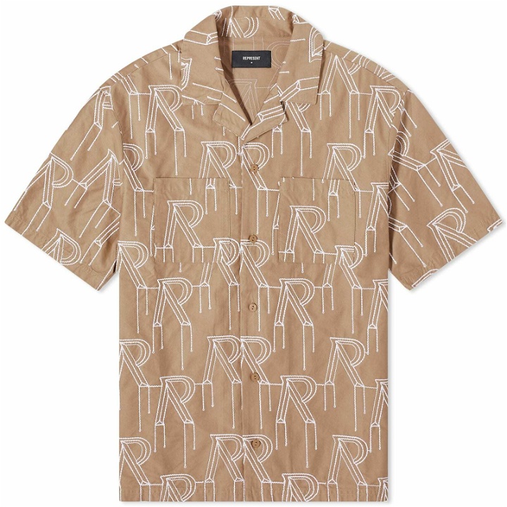 Photo: Represent Men's Embroided Initial Vacation Shirt in Washed Taupe