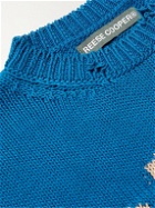 Reese Cooper® - Distressed Intarsia Cotton Sweater - Blue
