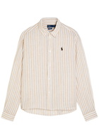 Polo Ralph Lauren Logo-embroidered Striped Cropped Linen Shirt White