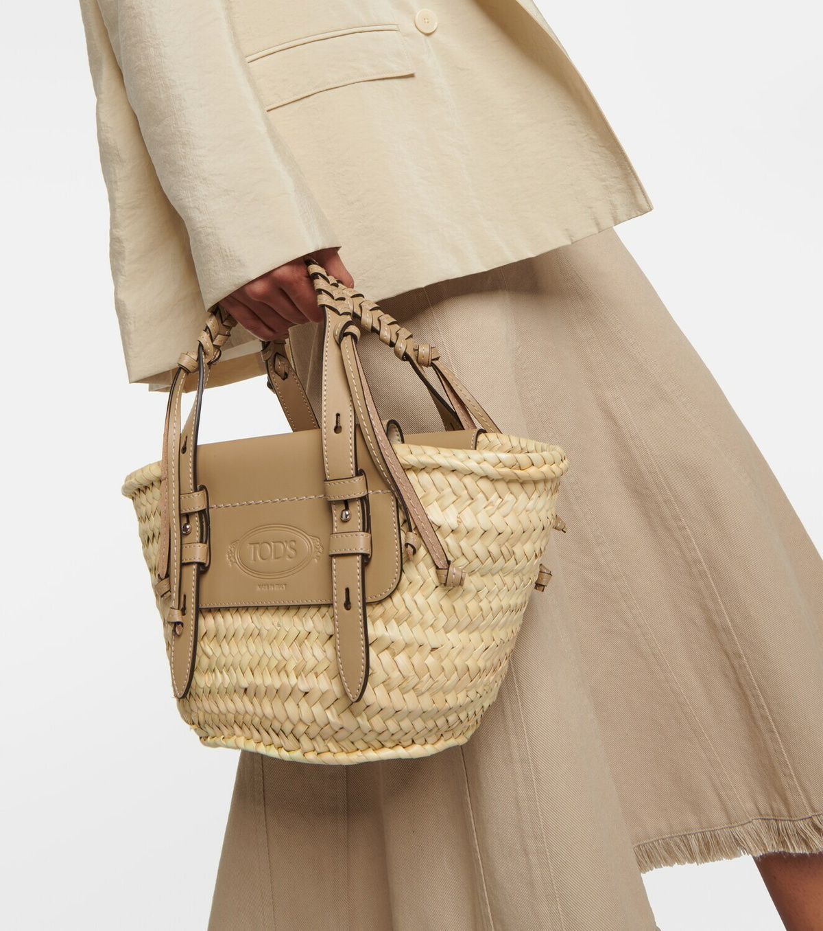 Tod's Small leather-trimmed raffia tote bag Tod's