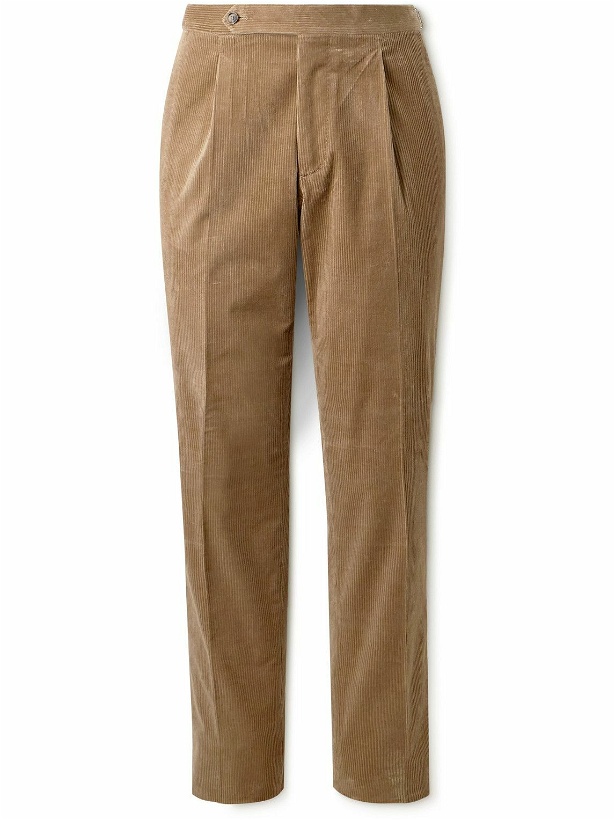 Photo: De Petrillo - Slim-Fit Pleated Cotton-Blend Corduroy Trousers - Neutrals