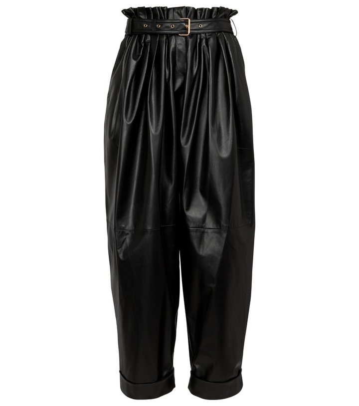 Photo: Balmain - High-rise leather paperbag pants