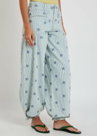 Free People Lotus Striped Embroidered Balloon-leg Jeans Blue