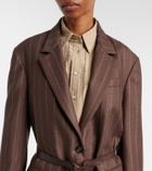 Brunello Cucinelli Belted pinstriped virgin wool blazer