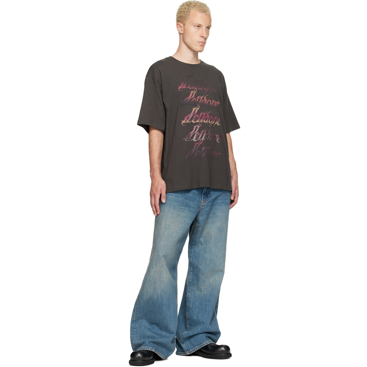 We11done Gray Gradient Logo T-shirt