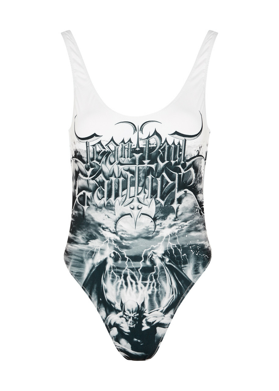 Jean Paul Gaultier Diablo Printed Swimsuit White And Black