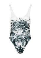 Jean Paul Gaultier Diablo Printed Swimsuit White And Black