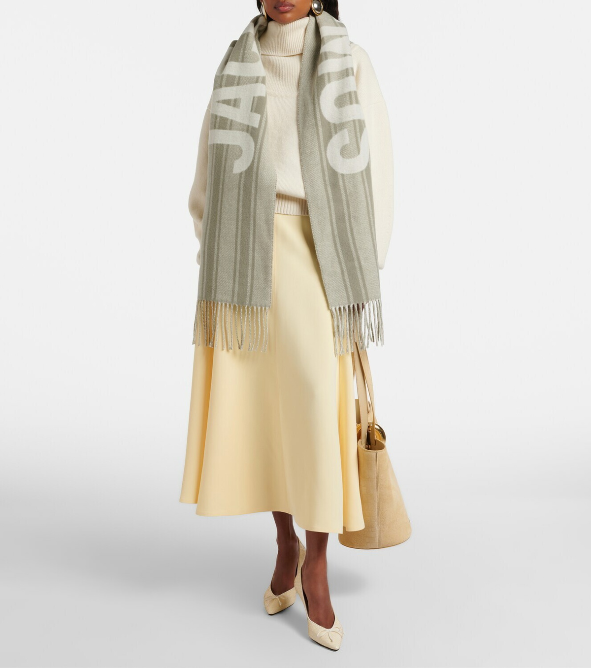 Jacquemus Logo fringed virgin wool scarf