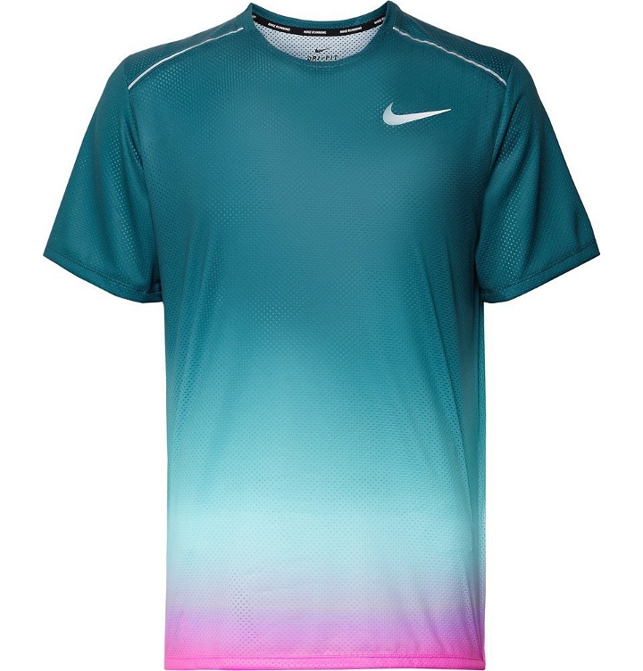 Photo: Nike Running - Miler Printed Degradé Dri-FIT T-Shirt - Blue