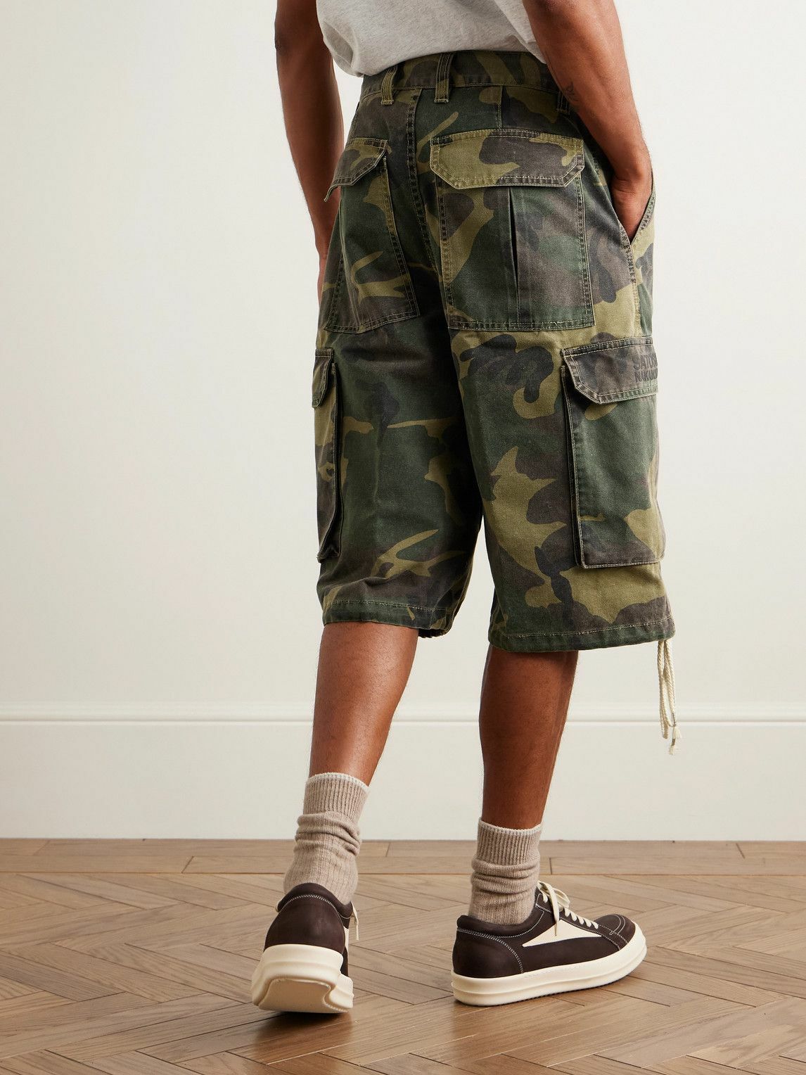 Satoshi Nakamoto - Straight-Leg Camouflage-Print Cotton-Blend Twill Drawstring Shorts - Green