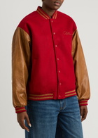 House OF Sunny The Club Panelled Felt Varsity Jacket Red