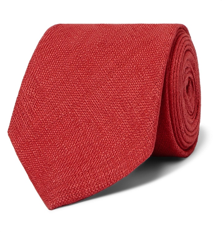 Photo: Drake's - 8cm Woven Linen Tie - Red