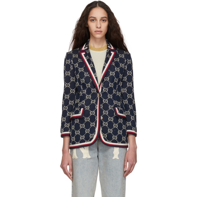 GG Jacquard Linen Cotton Blazer in Beige - Gucci