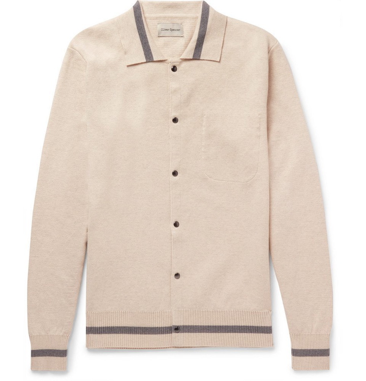 Photo: Oliver Spencer - Roxwell Slim-Fit Striped Cotton Cardigan - Beige