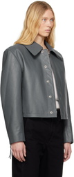 LEMAIRE Blue Boxy Cropped Leather Jacket