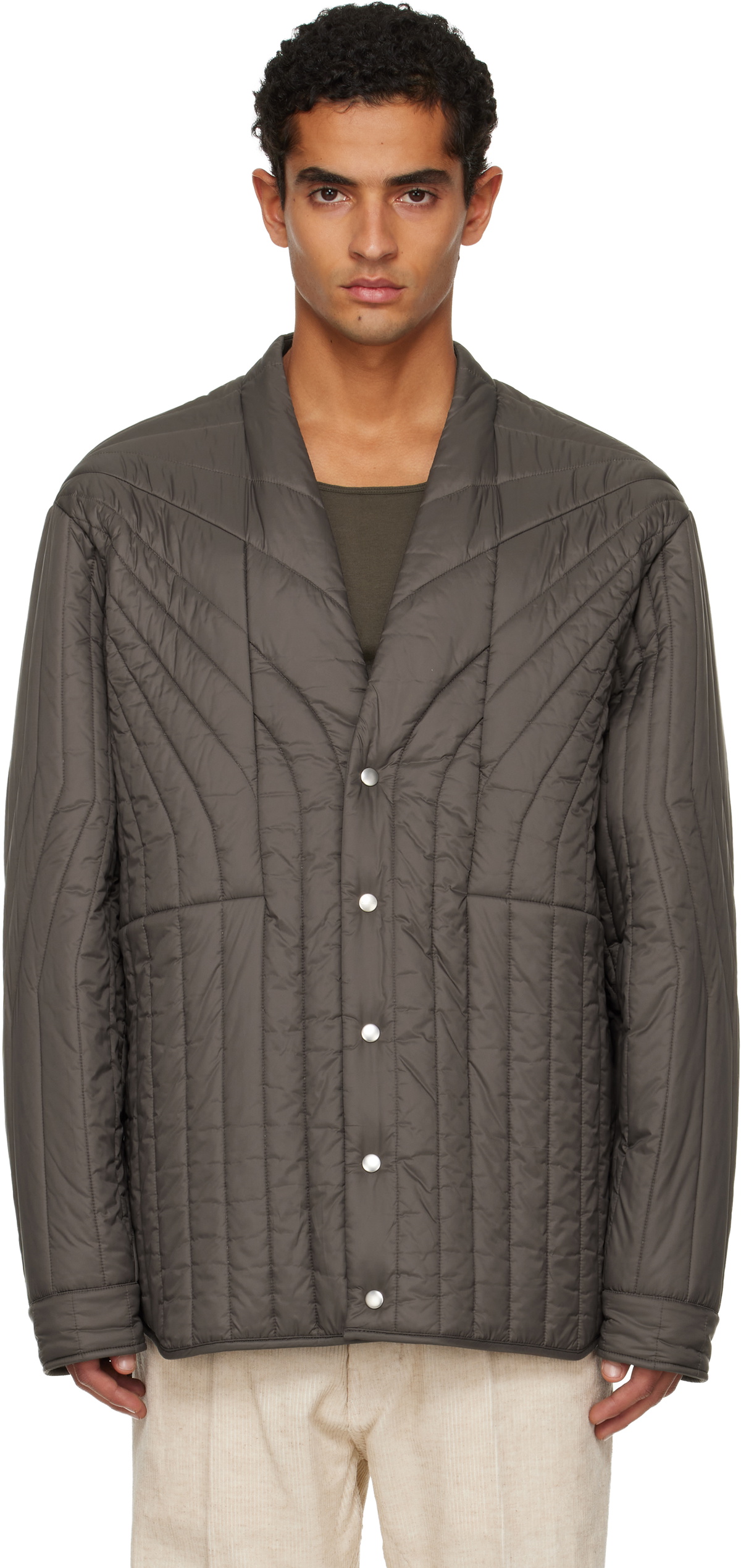 Rick Owens Gray Concordians LS Quilted Liner Down Jacket