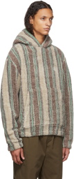 Stüssy Beige & Green Stripe Sherpa Hoodie