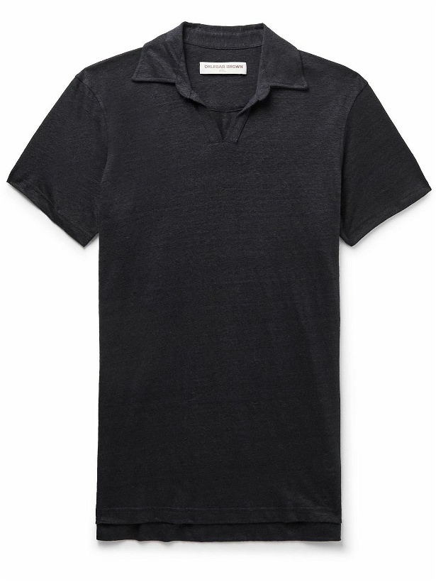 Photo: Orlebar Brown - Felix Slim-Fit Slub Linen-Jersey Polo Shirt - Black