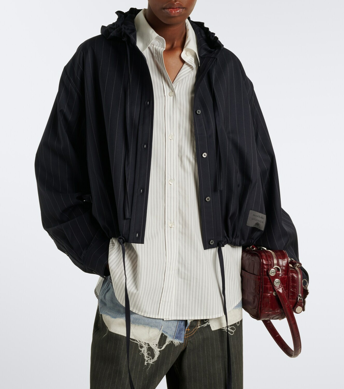 Acne Studios Pinstripe hooded wool jacket