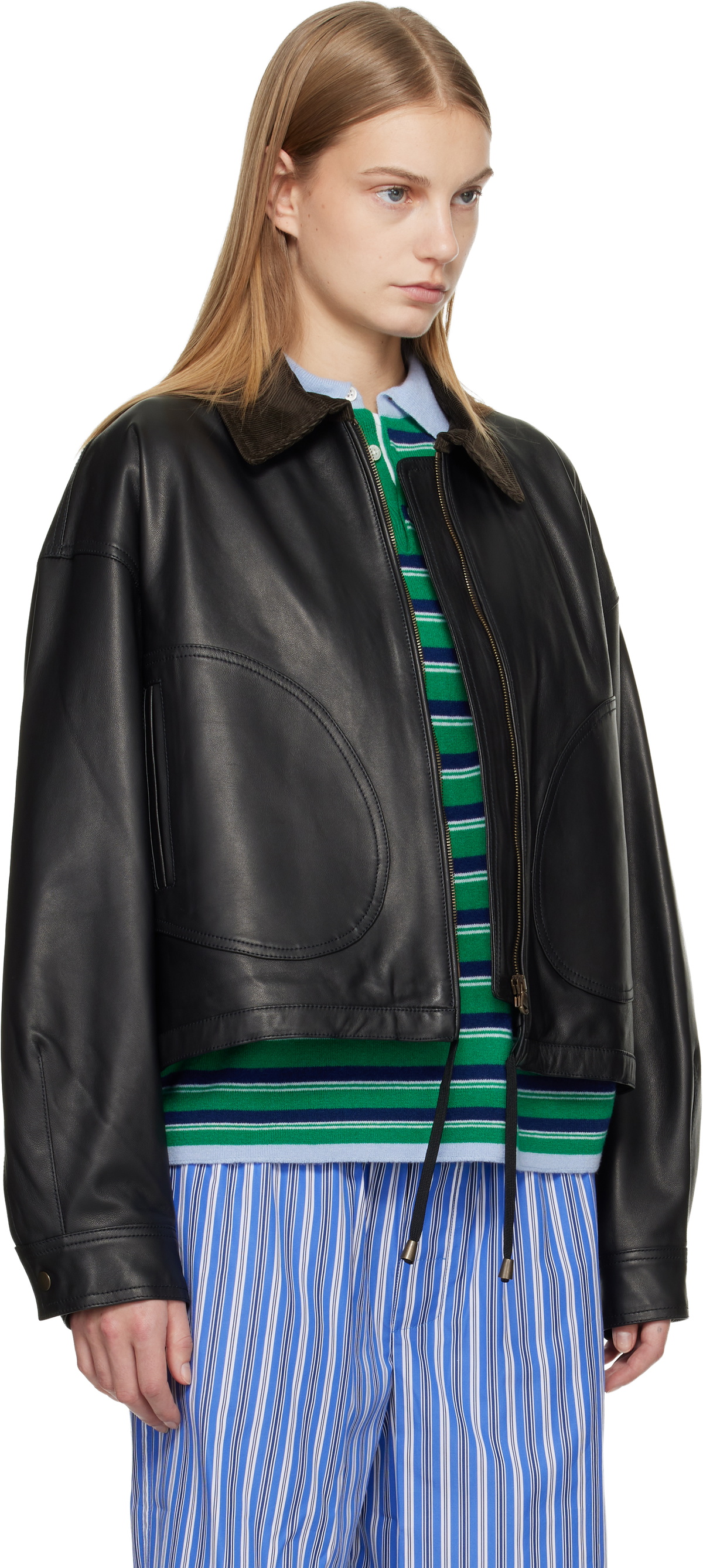 HommeGirls Black Leather Parachute Jacket