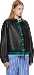 HommeGirls Black Leather Parachute Jacket