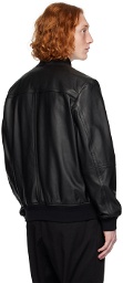 BOSS Black Paneled Leather Bomber Jacket