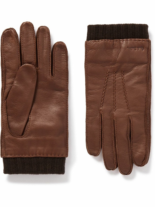 Photo: Paul Smith - Ribbed Wool-Blend Lined Leather Gloves - Brown