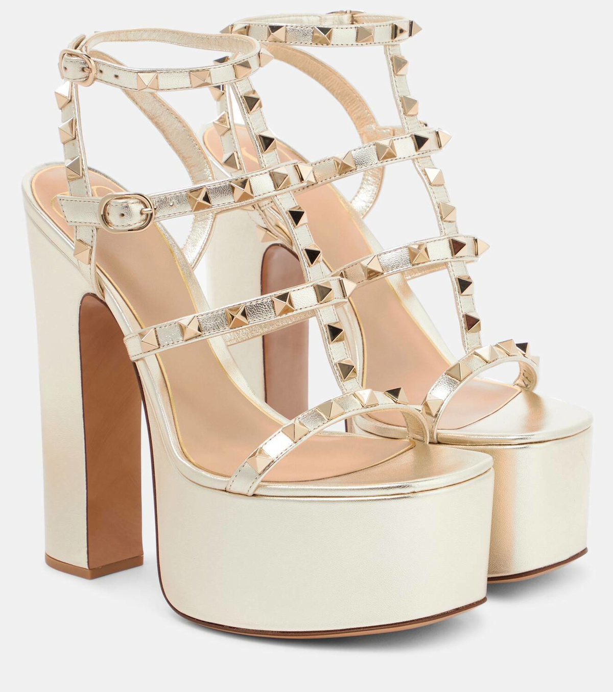 国内発送★VALENTIN★Rockstuds Flatform サンダル Valentino Garavani Rockstud 155 Metallic Leather Platform